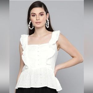 Beautiful NWOT white schiffli embroidered A-line top